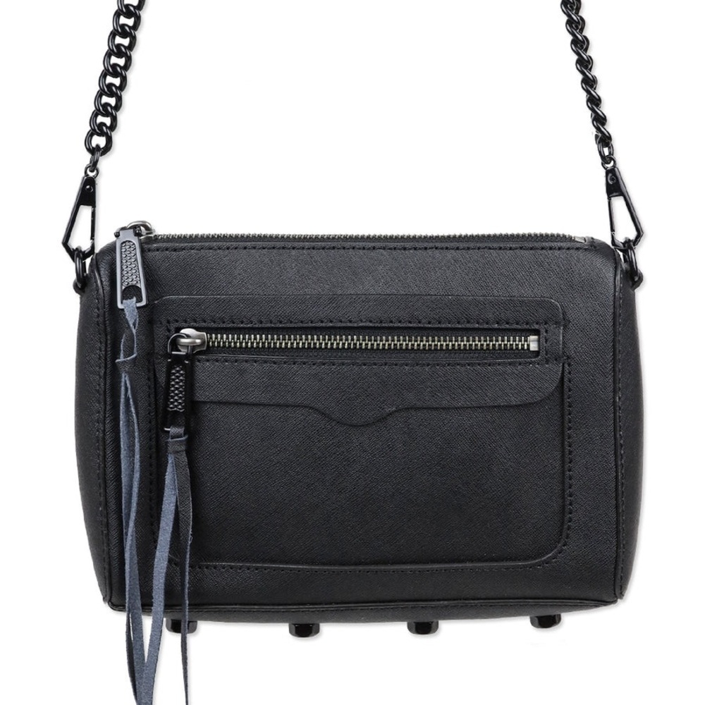 Rebecca Minkoff Avery Black Saffiano Leather Crossbody Bag with Chain Strap